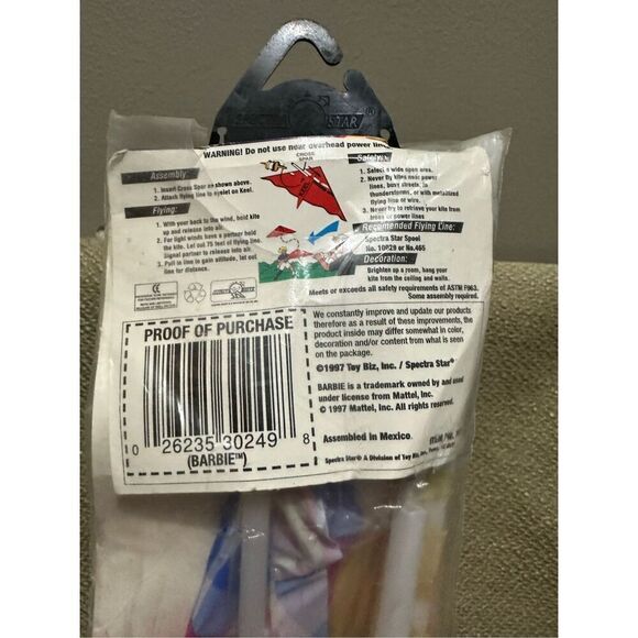 Vintage NEW 1996 90s Barbie Themed 42in TOY BIZ Kite Super Flyer NIP Sealed VTG - Picture 3 of 5
